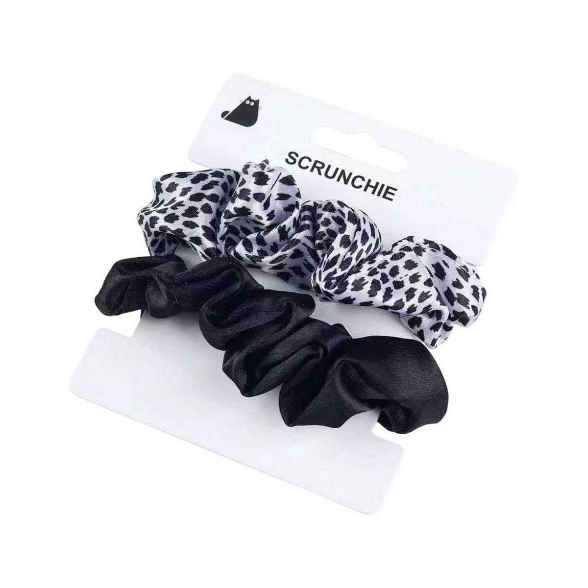 Set of Scrunchie Hair Ties in Black and Dotted Design 1