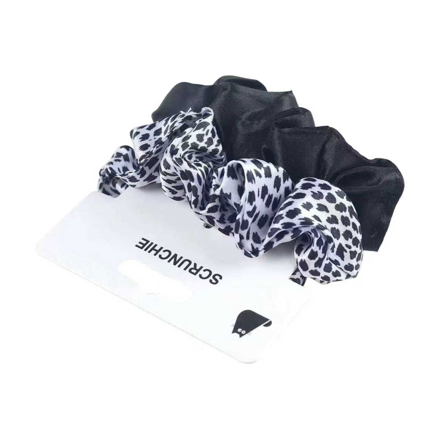 Set of Scrunchie Hair Ties in Black and Dotted Design 3