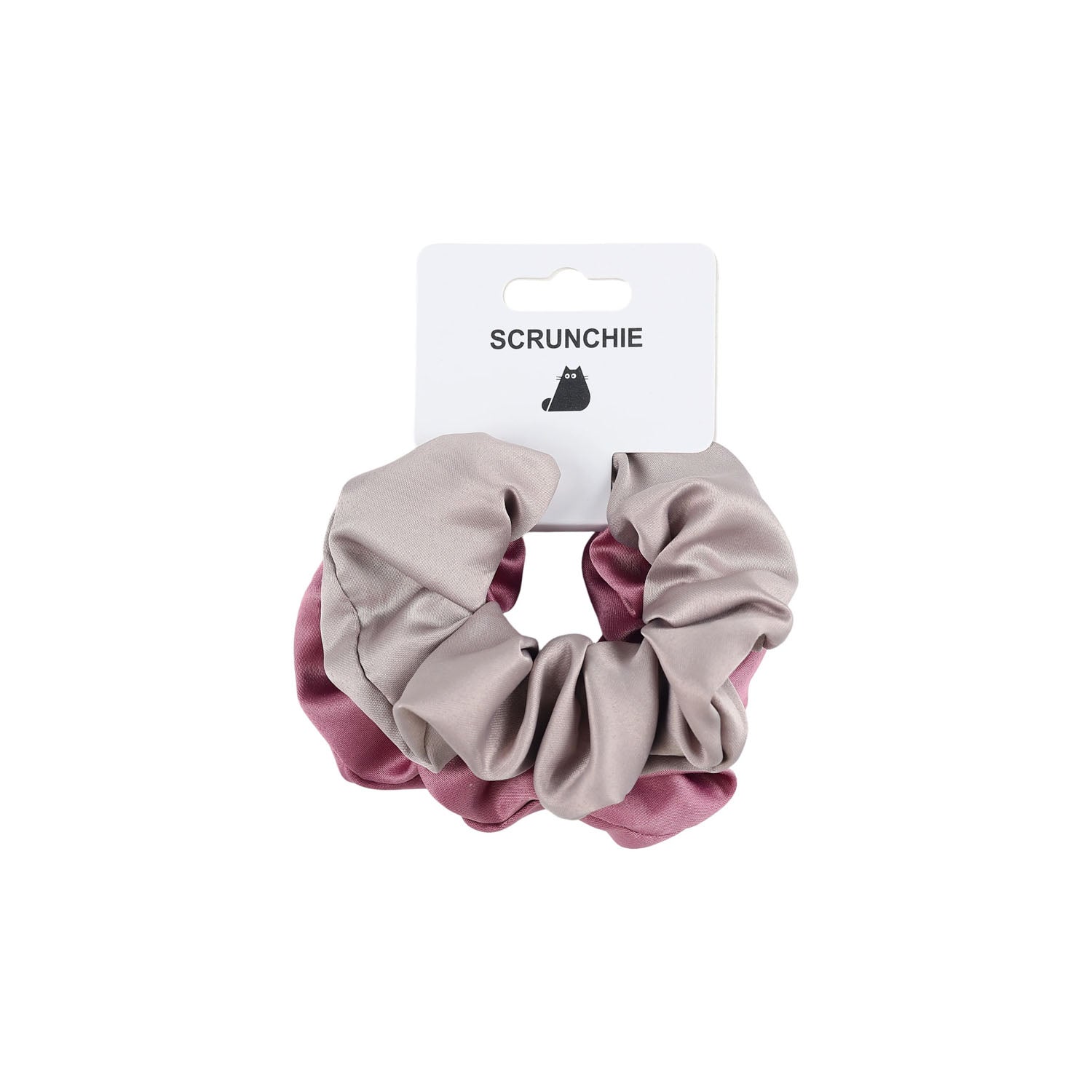 Scrunchie hair tie in light gray with mauve accents