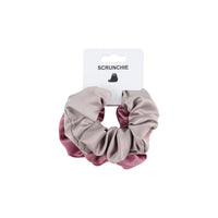 Scrunchie hair tie in light gray with mauve accents