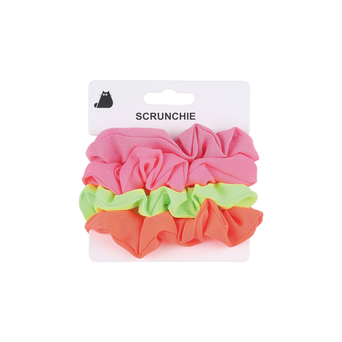 Scrunchie set on card with wide pink, lime green and coral ruffled hair ties