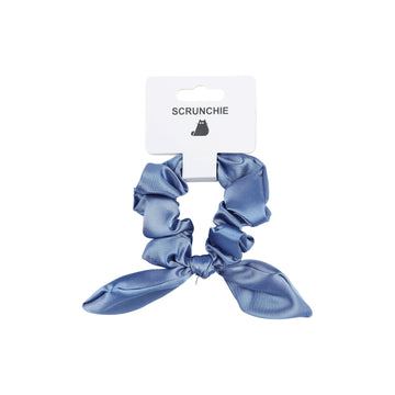 Blue Satin Hair Scrunchie with Bow Design 1
