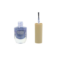 Gloss nail polish with brush applicator, blue bottle and open cap