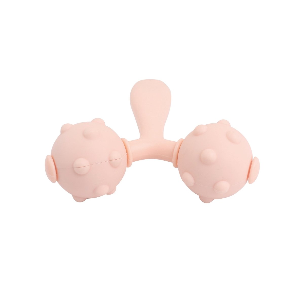 Three-ball silicone face roller with center stem and side rollers, pink.