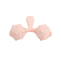 Three-ball silicone face roller with center stem and side rollers, pink.