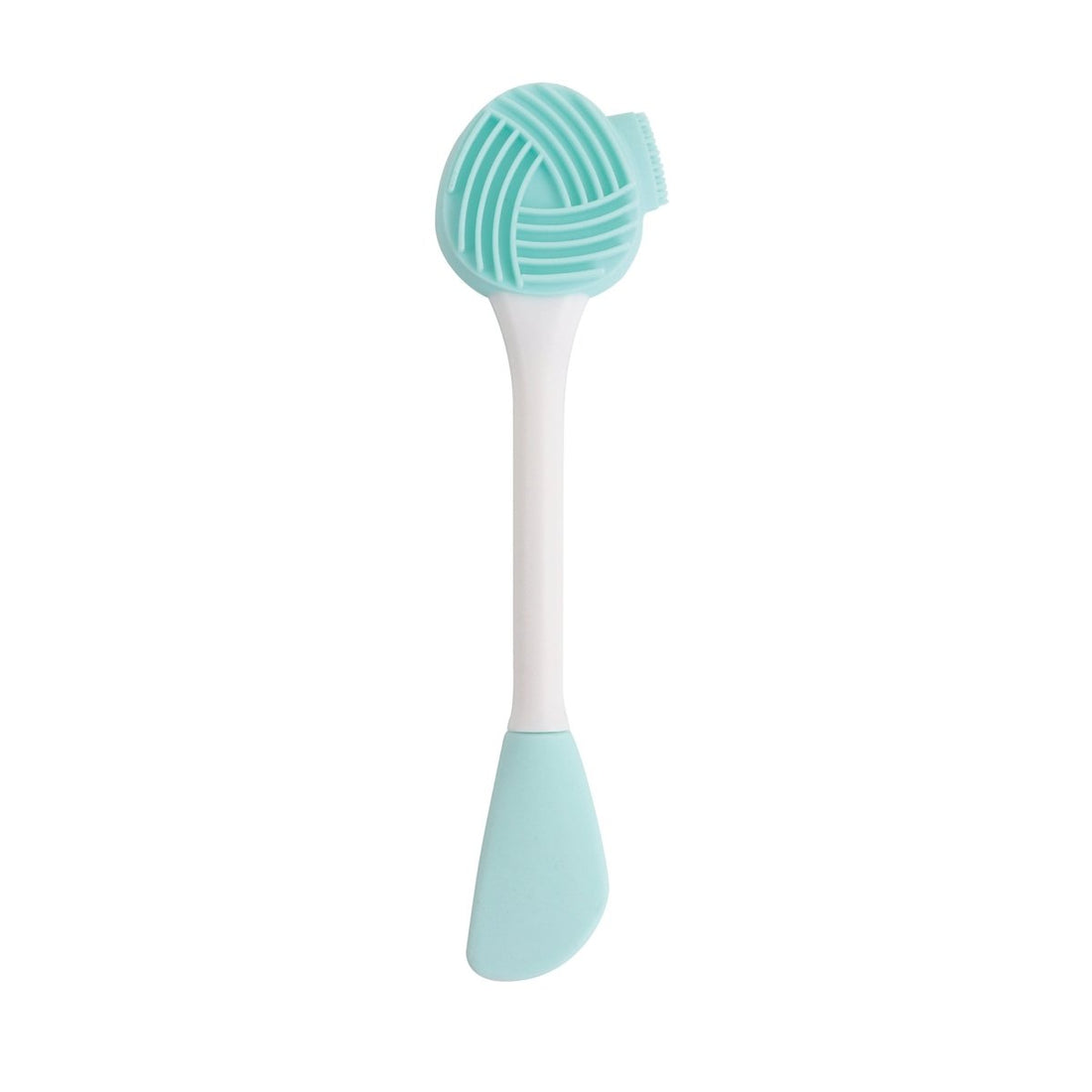 Silicone facial cleansing brush with teal ridged head and white handle