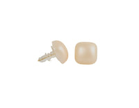 Glossy cream square stud earrings with posts and backs, angled view