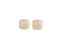 Glossy cream square stud earrings, front view