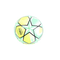 Football size 22.86cm, yellow and mint panels with black seams, star motif and barcode sticker