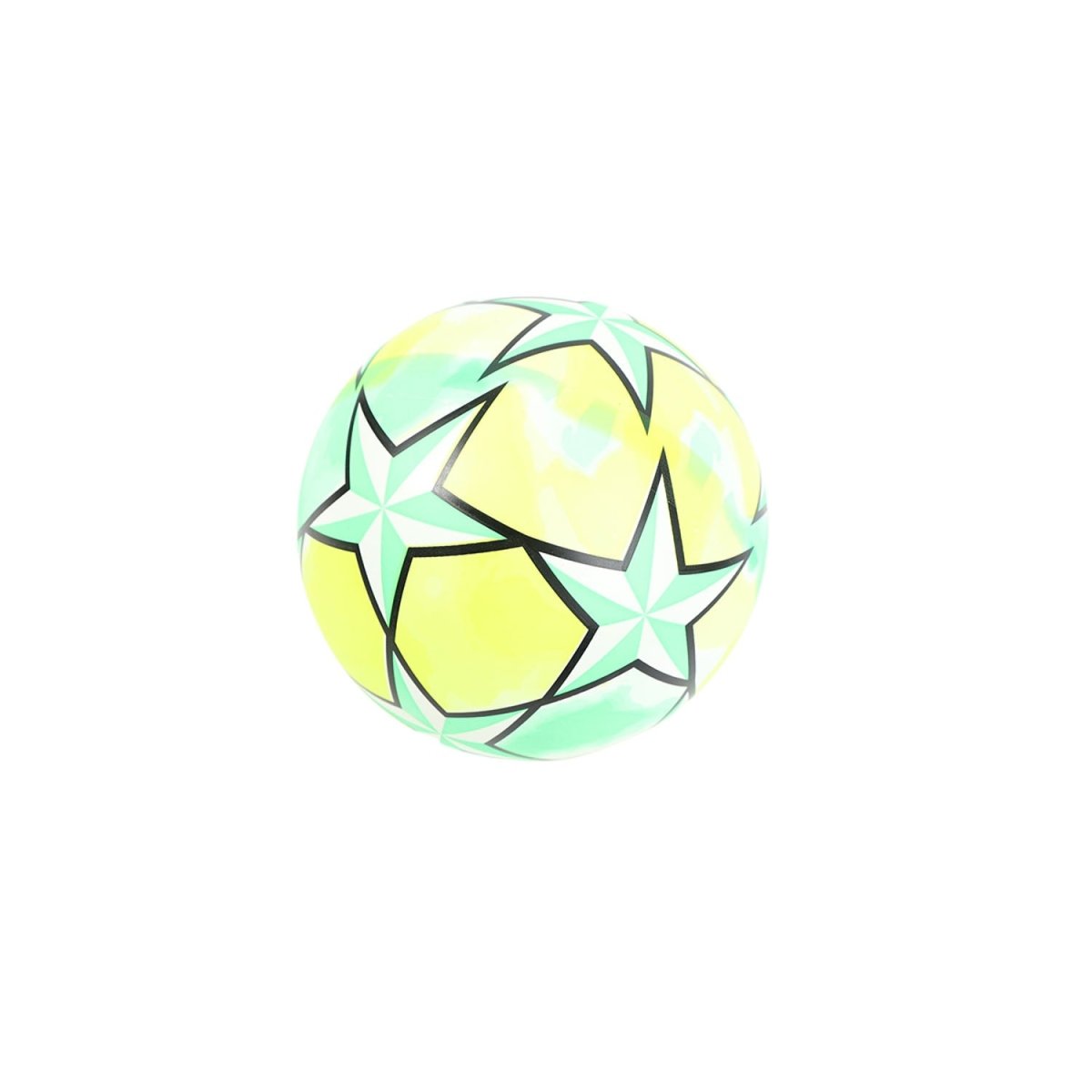 Football size 22.86cm, yellow and mint sections with black grid lines and stars