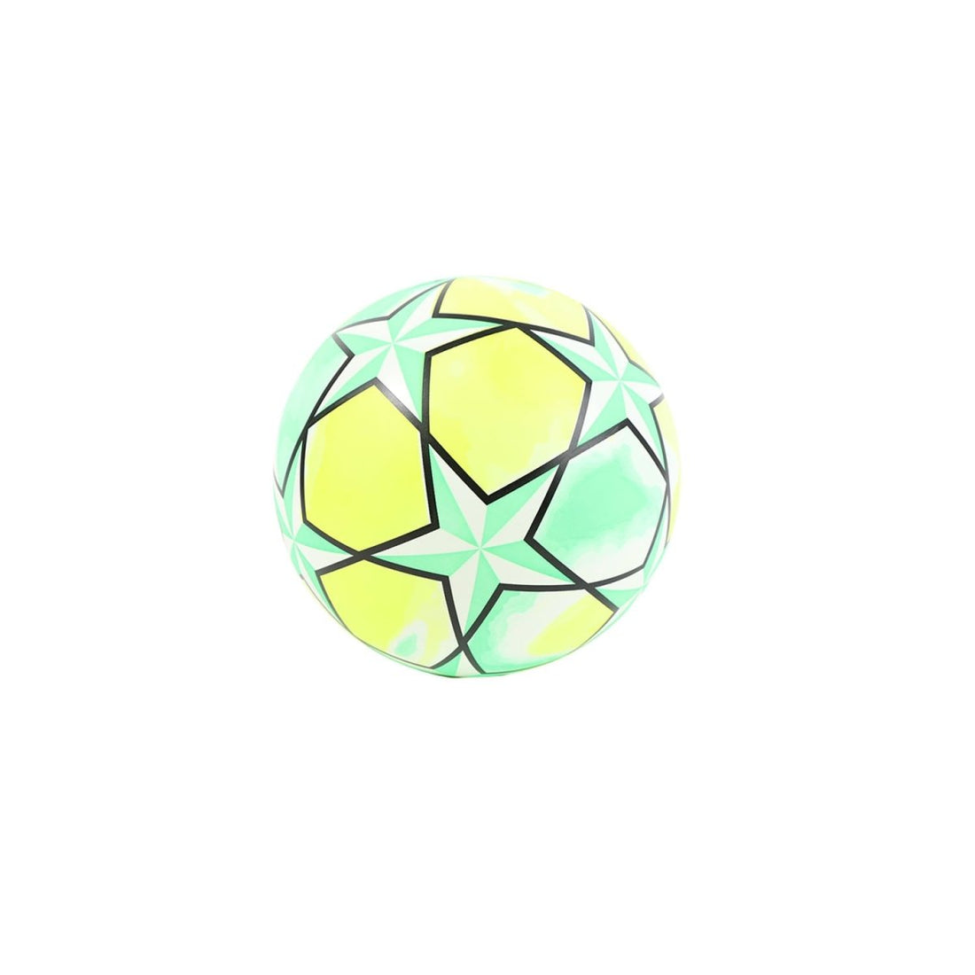 Football size 22.86cm, yellow panels with mint edging, black seams and star design