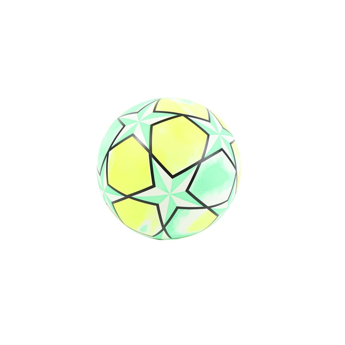 Football size 22.86cm, yellow panels with mint edging, black seams and star design