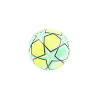 Football size 22.86cm, yellow panels with mint edging, black seams and star design