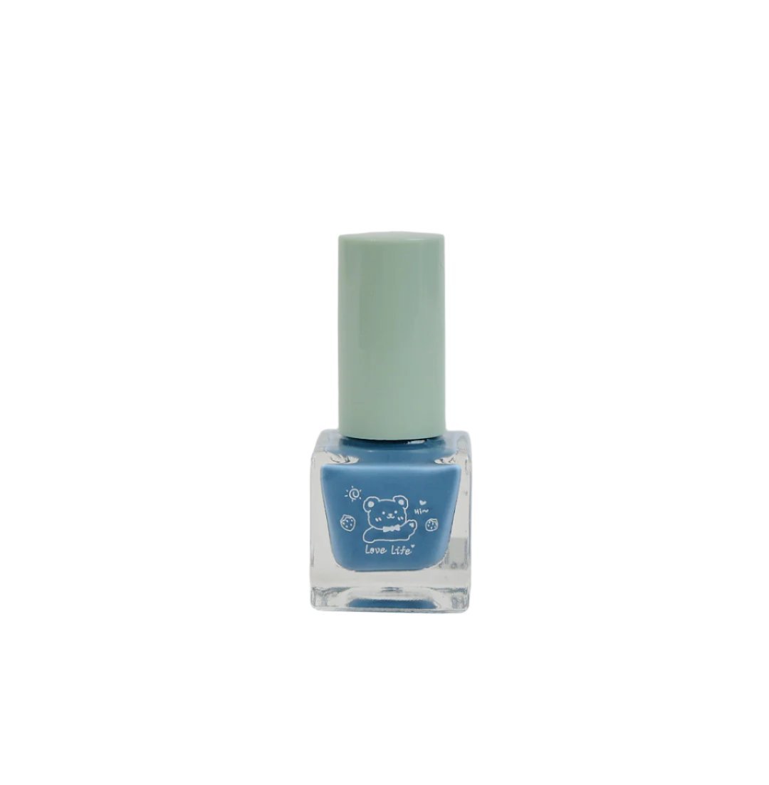 Sky blue nail polish bottle with mint cap, square glass bottle, Love Life
