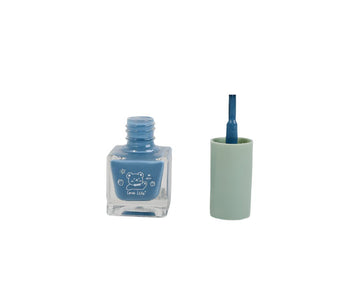 Sky blue nail polish bottle with cap and brush, clear square glass, Love Life