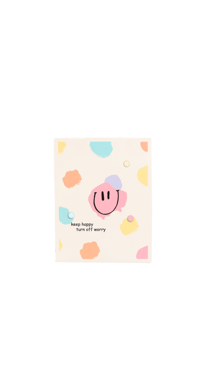 Pastel smiley gift bag with hearts and playful shapes, top opening and front print