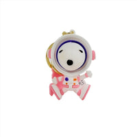 Astronaut Snoopy PVC keychain with close-up helmet face, red suit, gold clip