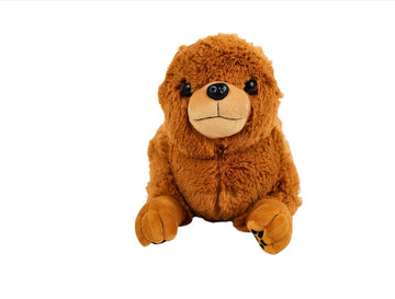 Brown puppy plush toy with embroidered face and floppy ears, sitting pose