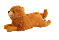 Brown puppy plush toy lying down with paw pads and floppy ears
