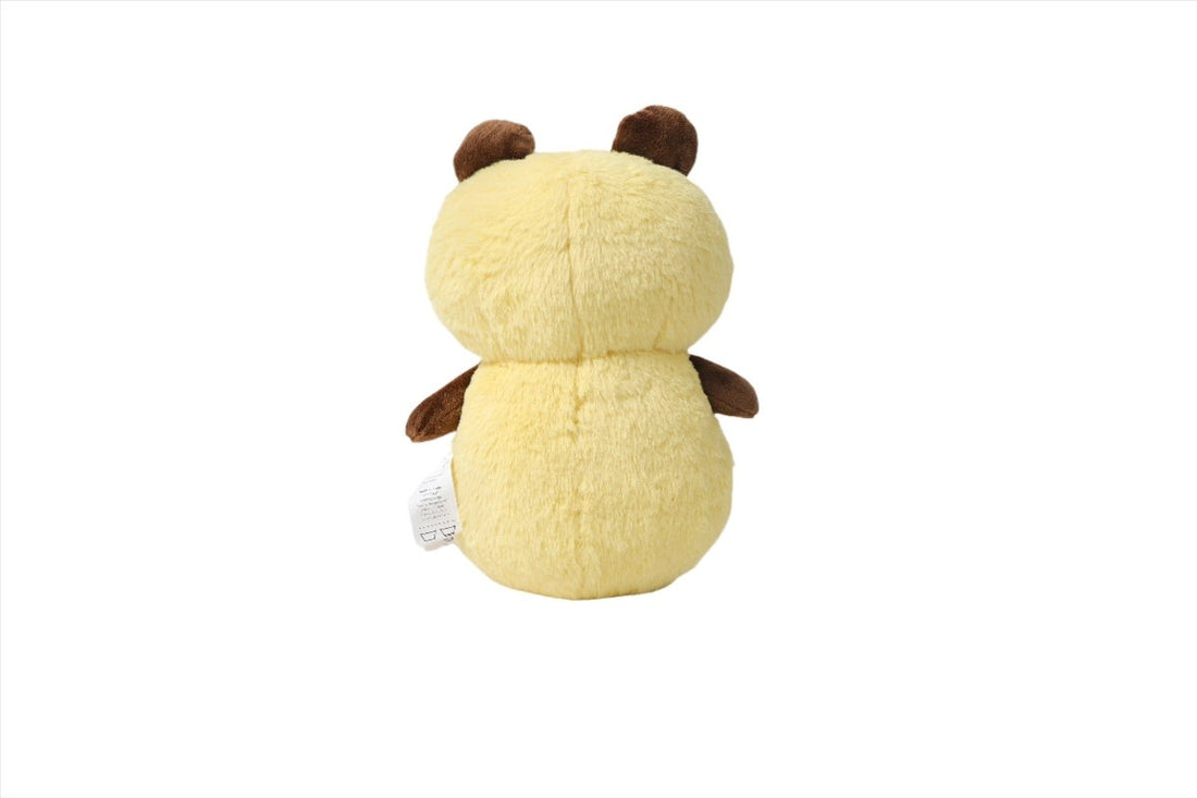 Fox plush toy back view in yellow with brown ear tips and small tail