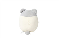 Gray and cream plush animal toy back view with rounded ears and stitched belly