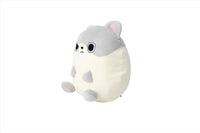 Gray and cream plush animal toy with cute face, whisker details, and small paws