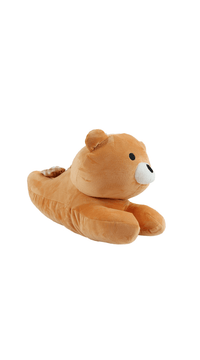 Beige-brown plush bear pillow with bear head and cushioned body