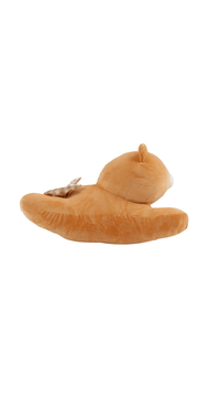 Plush bear cuddle pillow with one end rounded and stitched faux bear details
