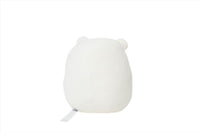 White plush polar bear toy, side view with small stubby feet and soft fur