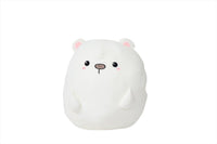 White plush polar bear toy with rounded body, stitched face, and pink inner ears