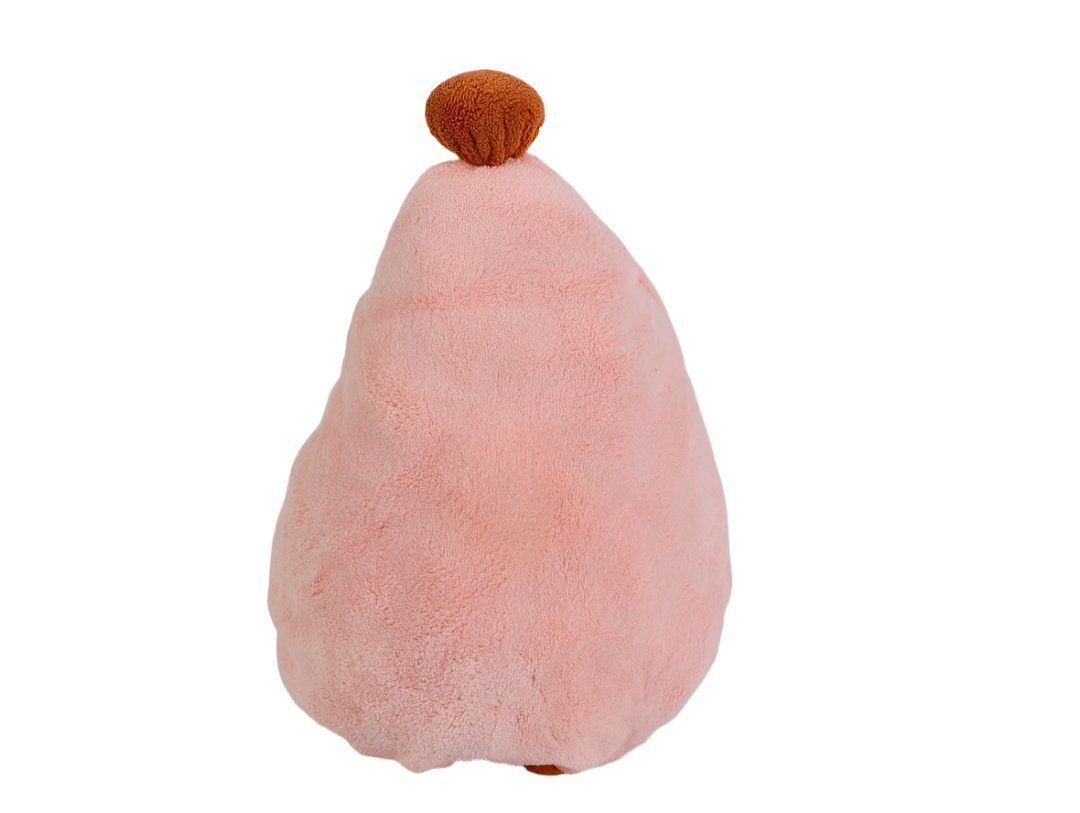 Pink strawberry-shaped princess hat with brown pom top and textured fabric