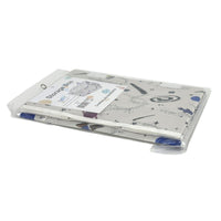 Foldable space storage box laid flat in clear packaging, white space print with product label.