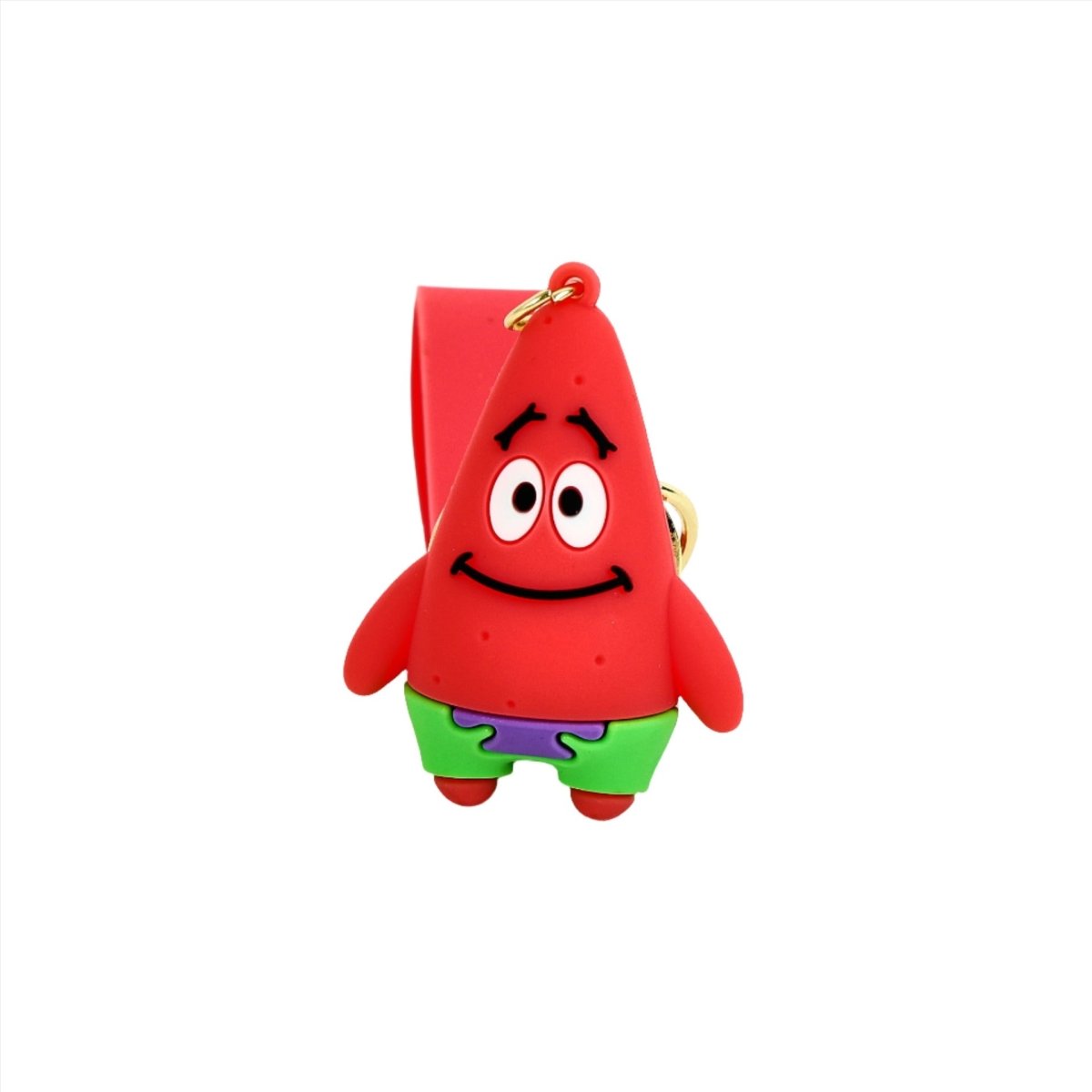 Patrick Star cartoon keychain doll with gold clasp and small red character