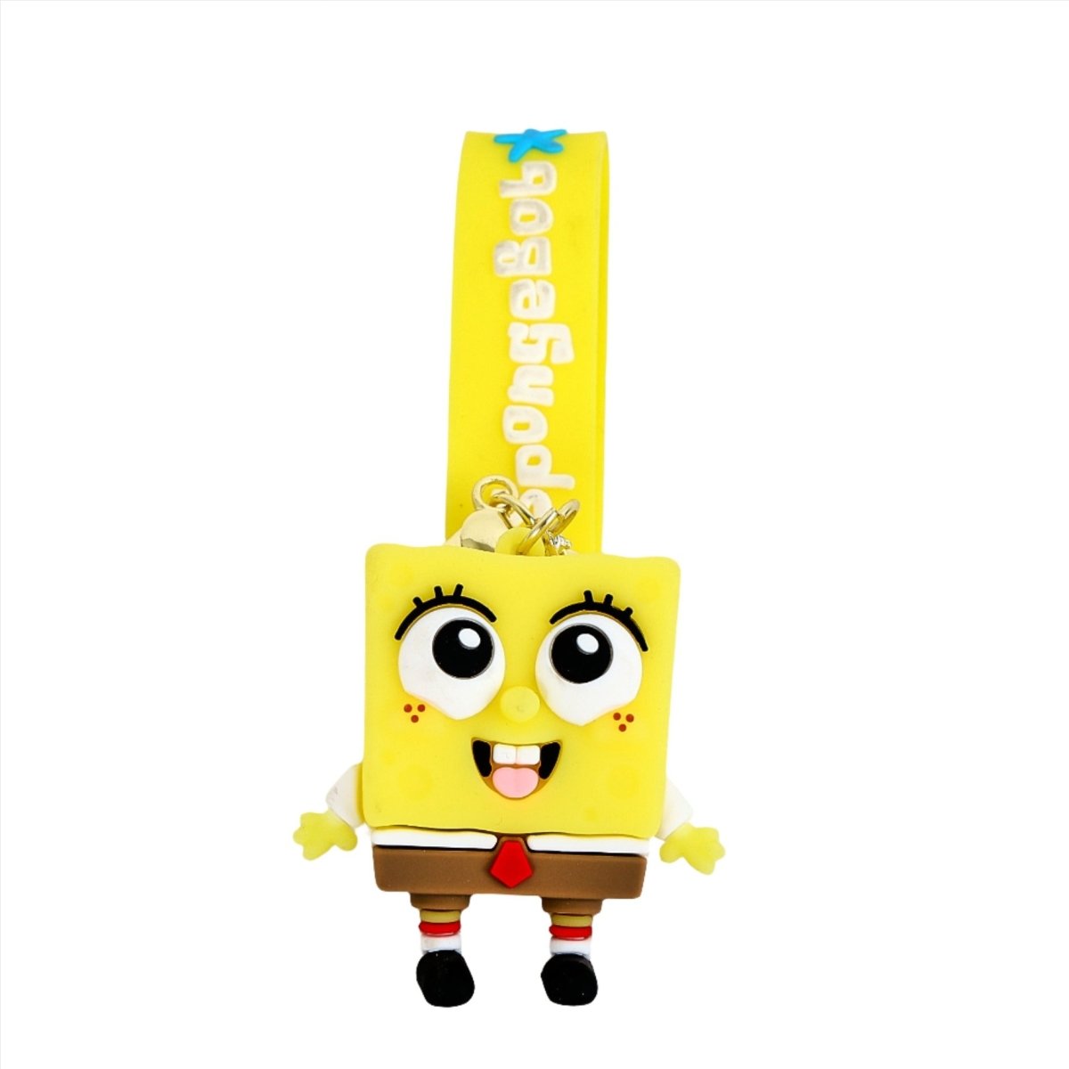 SpongeBob SquarePants cartoon keychain with yellow sponge body and gold clasp