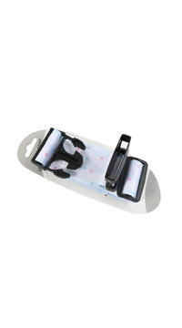 Light blue star print luggage strap with black fastening loops and buckle hardware