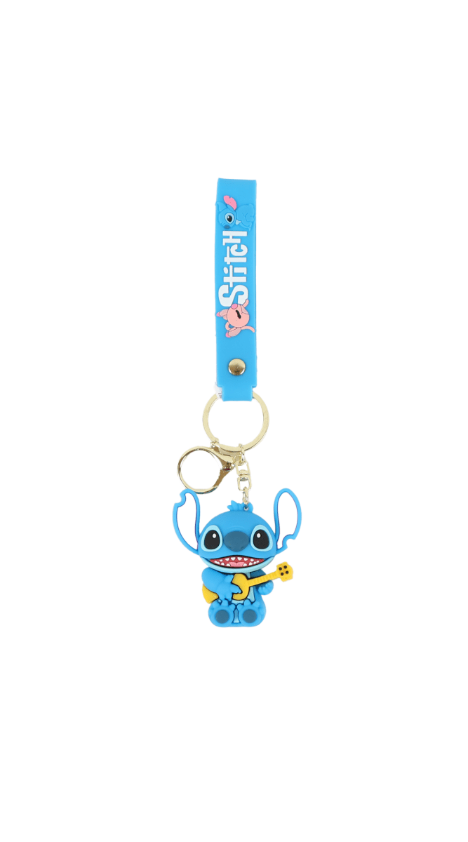 Trendy Planet Stitch 3D keychain with blue lanyard and metal key ring