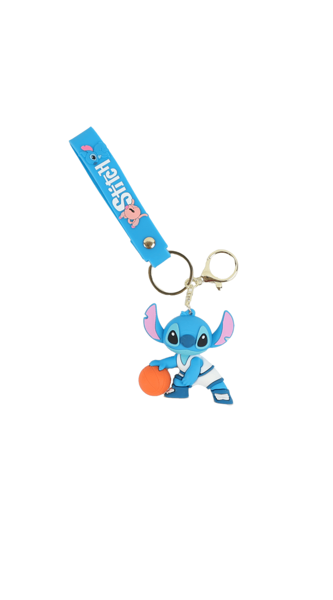 Silicone keychain with blue strap and Stitch character charm