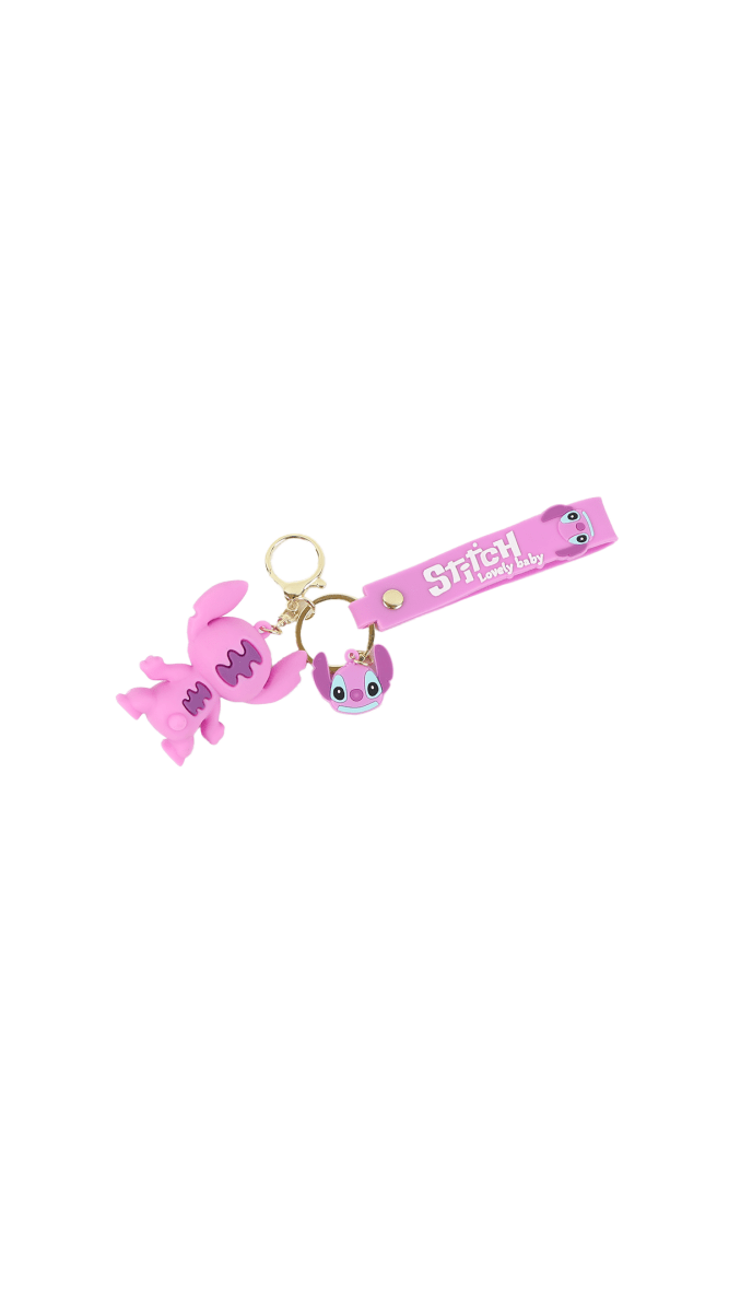 Pink silicone keychain charm set with Stretch stitched bar and planet dog figures