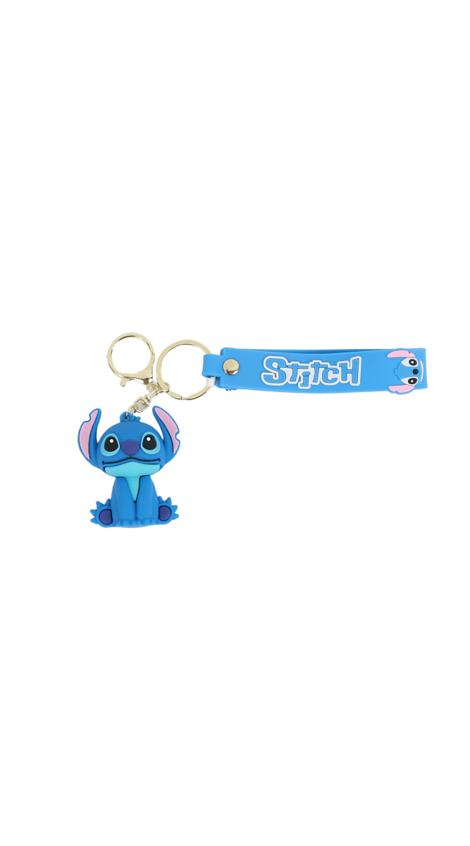 Stitch cartoon keychain with blue strap and small blue Stitch character charm