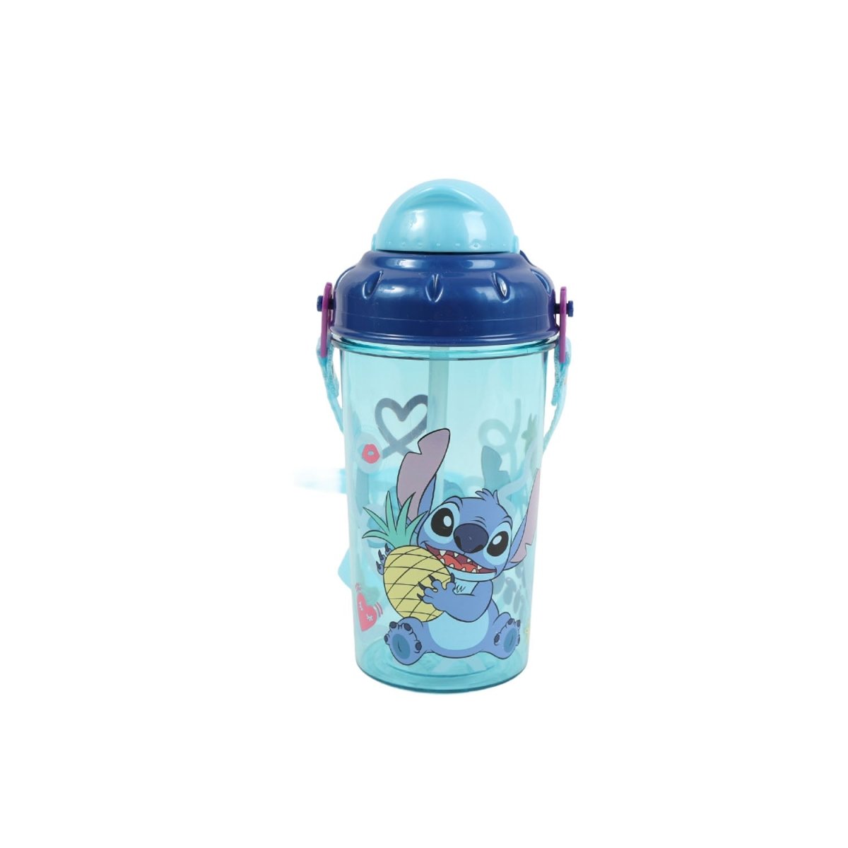 Turquoise kids cool mug with Stitch print and blue dome lid, no strap visible