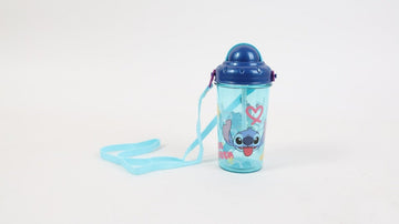 Turquoise kids cool mug with blue lid, Stitch graphic, and light-blue carry strap
