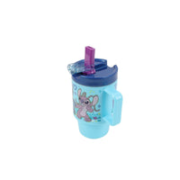 Light blue kids mug with purple flip lid and Stitch character graphic on front