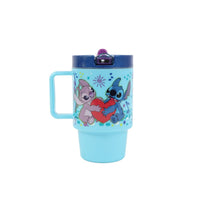 Light blue kids mug with purple clip lid and Stitch heart design
