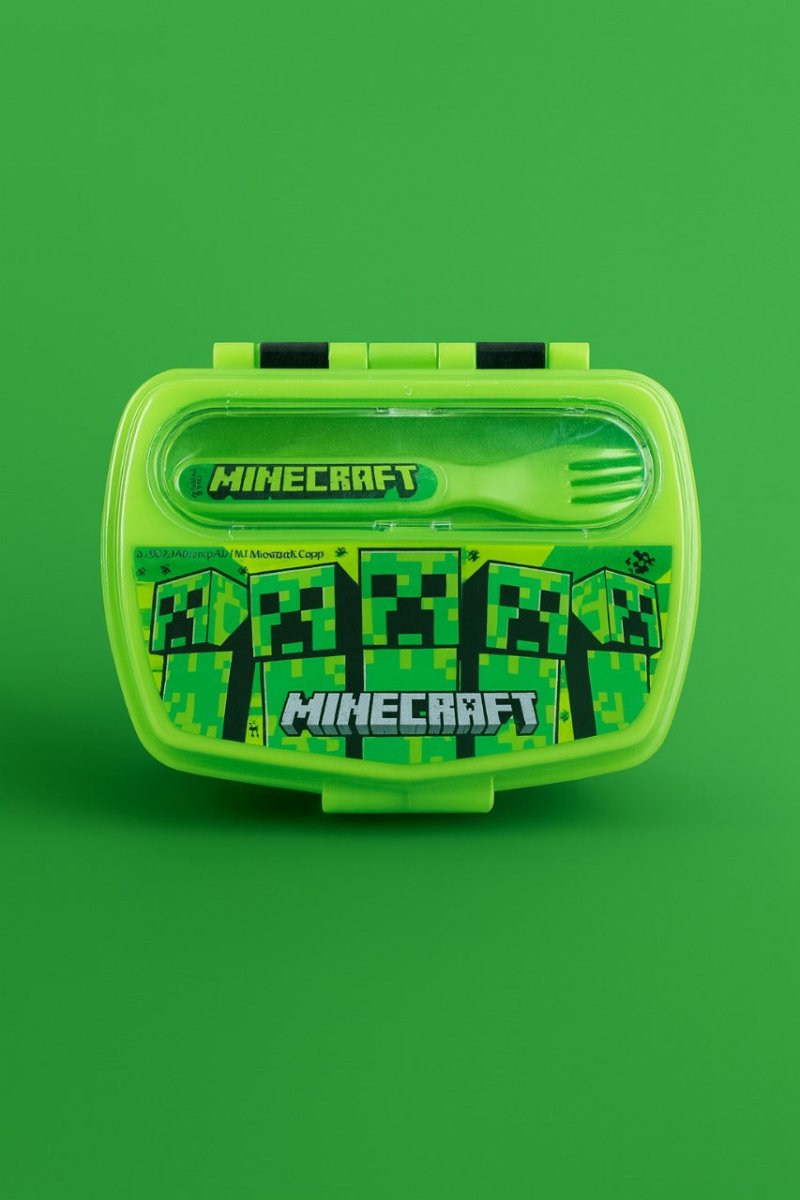 STOR Minecraft Lunch Box with Spoon & Fork Set – Creeper Design | Kids Snack Box - MIDI