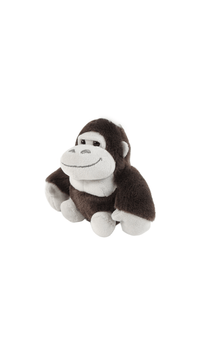 Stuffed dark gorilla keychain with white muzzle and raised arms, plush