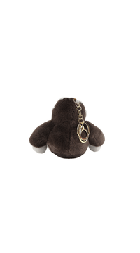 Stuffed gorilla keychain with metal ring and short chain, plush dark brown