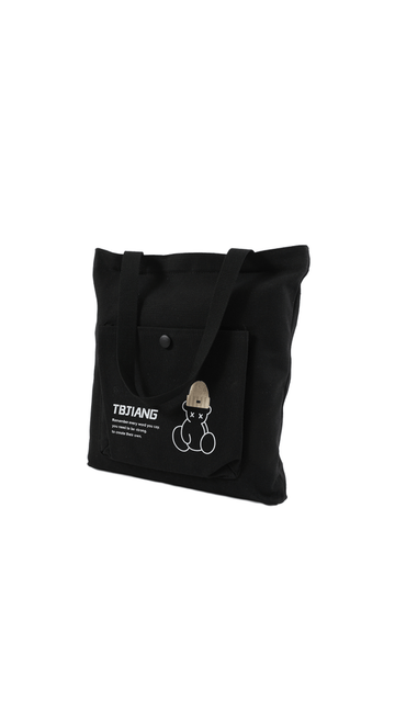 Stylish Canvas Tote Bag with Bear Design - MIDI