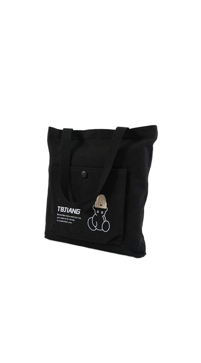 Stylish Canvas Tote Bag with Bear Design - MIDI