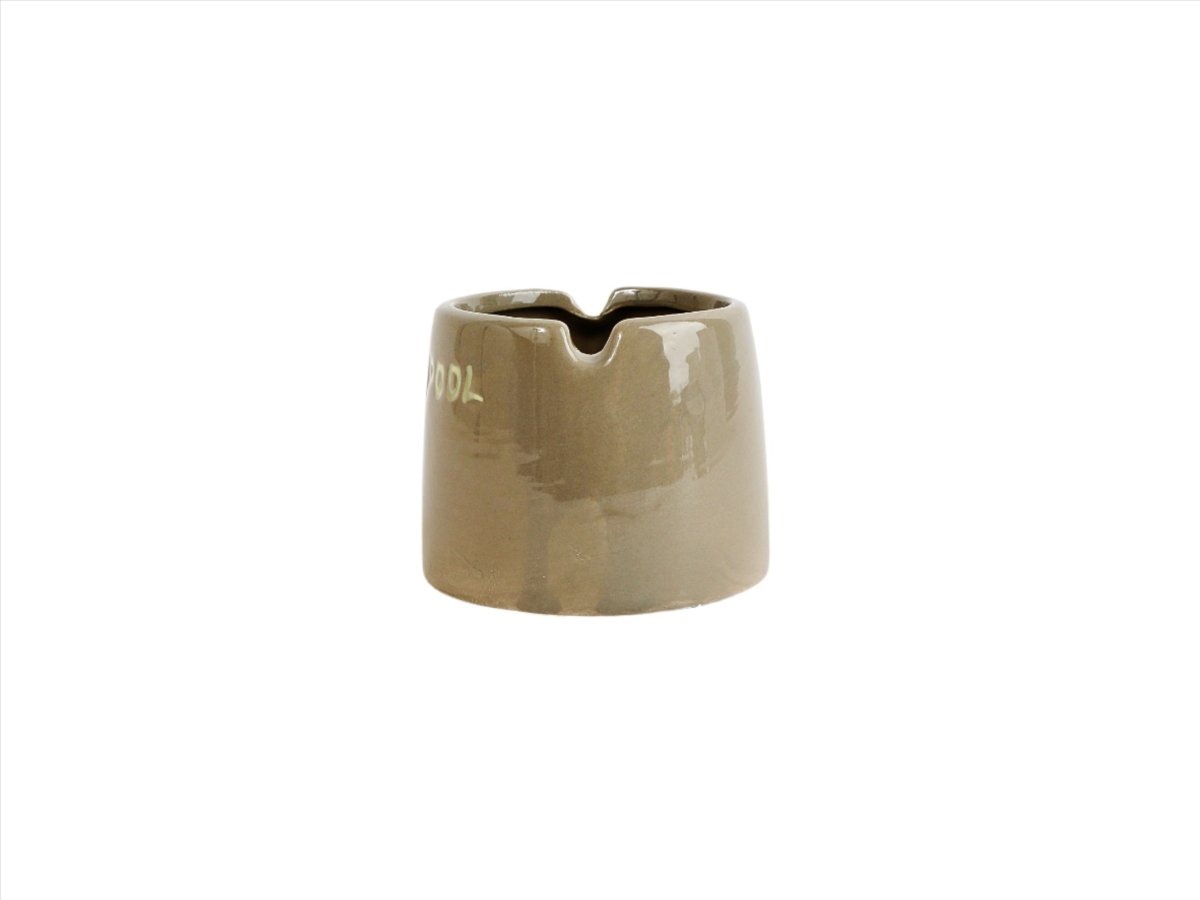 Ceramic toothbrush holder, glossy tan with notched rim and open top