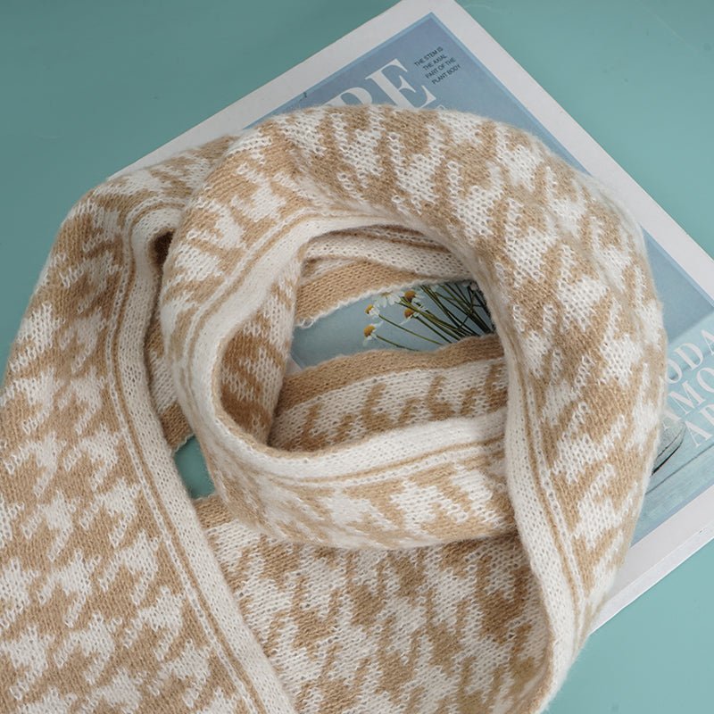 Stylish Houndstooth Cashmere Scarf - MIDI